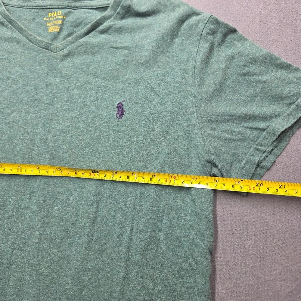 Polo Ralph Lauren Mens V-Neck T-Shirt Green Heathered Pony Logo Size M